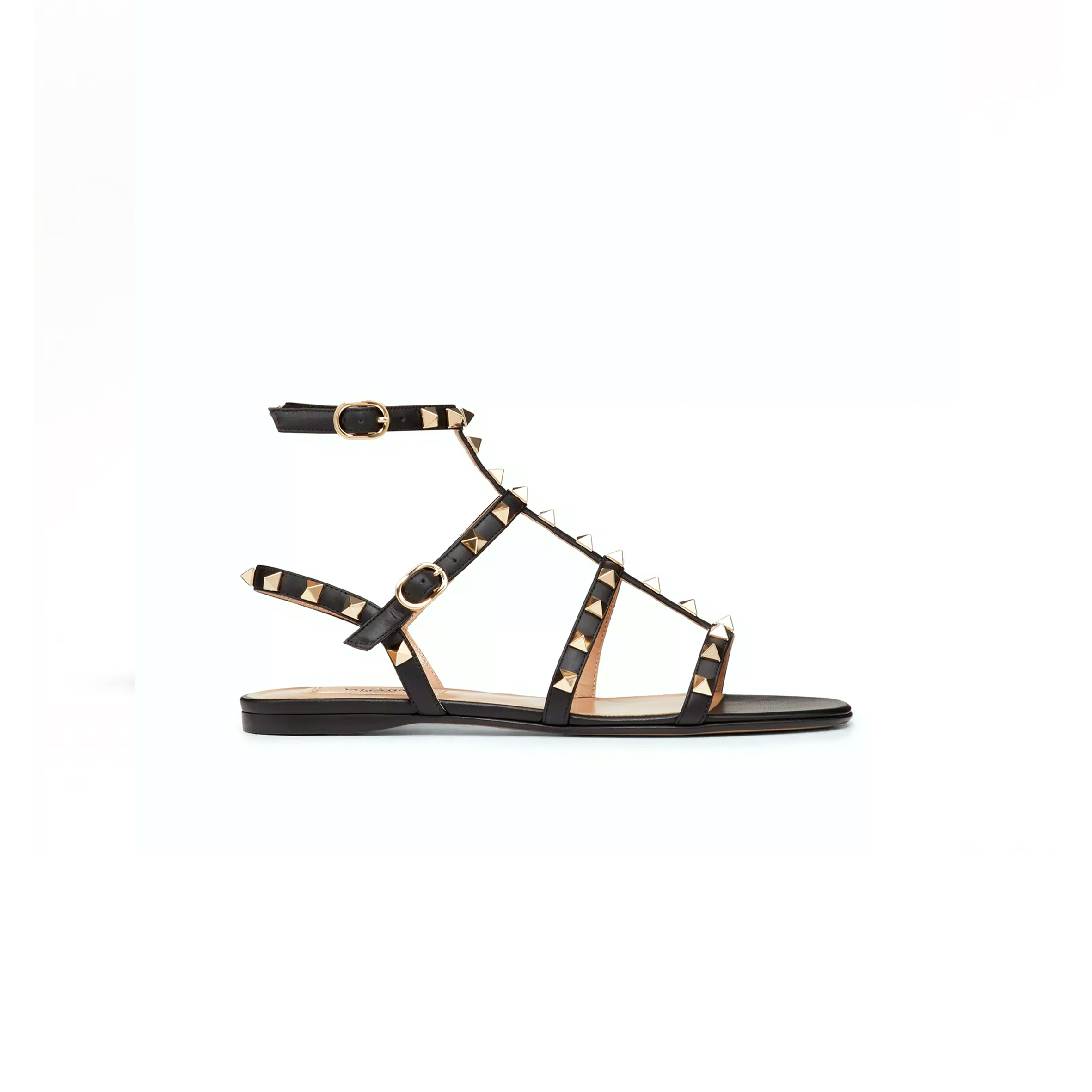 VALENTINO ROCKSTUD FLAT CALFSKIN SANDAL WITH STRAPS 5W2S0A05VOD_0NO